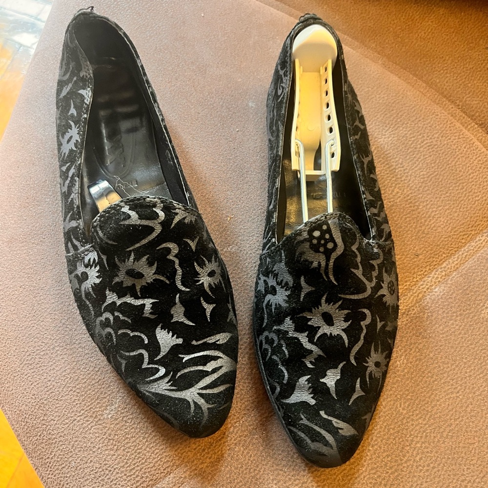 THE FLEXX Flats Womens US 8/EU 39 Brown Vera Pelle Floral Embossed Suede Preppy